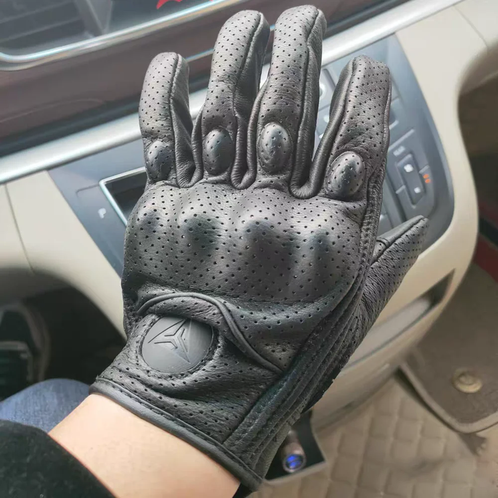 Heißer Verkauf Männer Frauen Retro Leder Motorrad Handschuhe Winter Carbon Faser Motocross ATV Radfahren Kaltes Wetter Warme Biker Handschuh Image