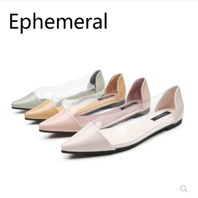 Frauen Patchwork transparente Wohnungen spitze Zehen plus Größe 3-48 grün graugelb Slip-Ons Bonbon farben Schuhe Sommerschuhe schön