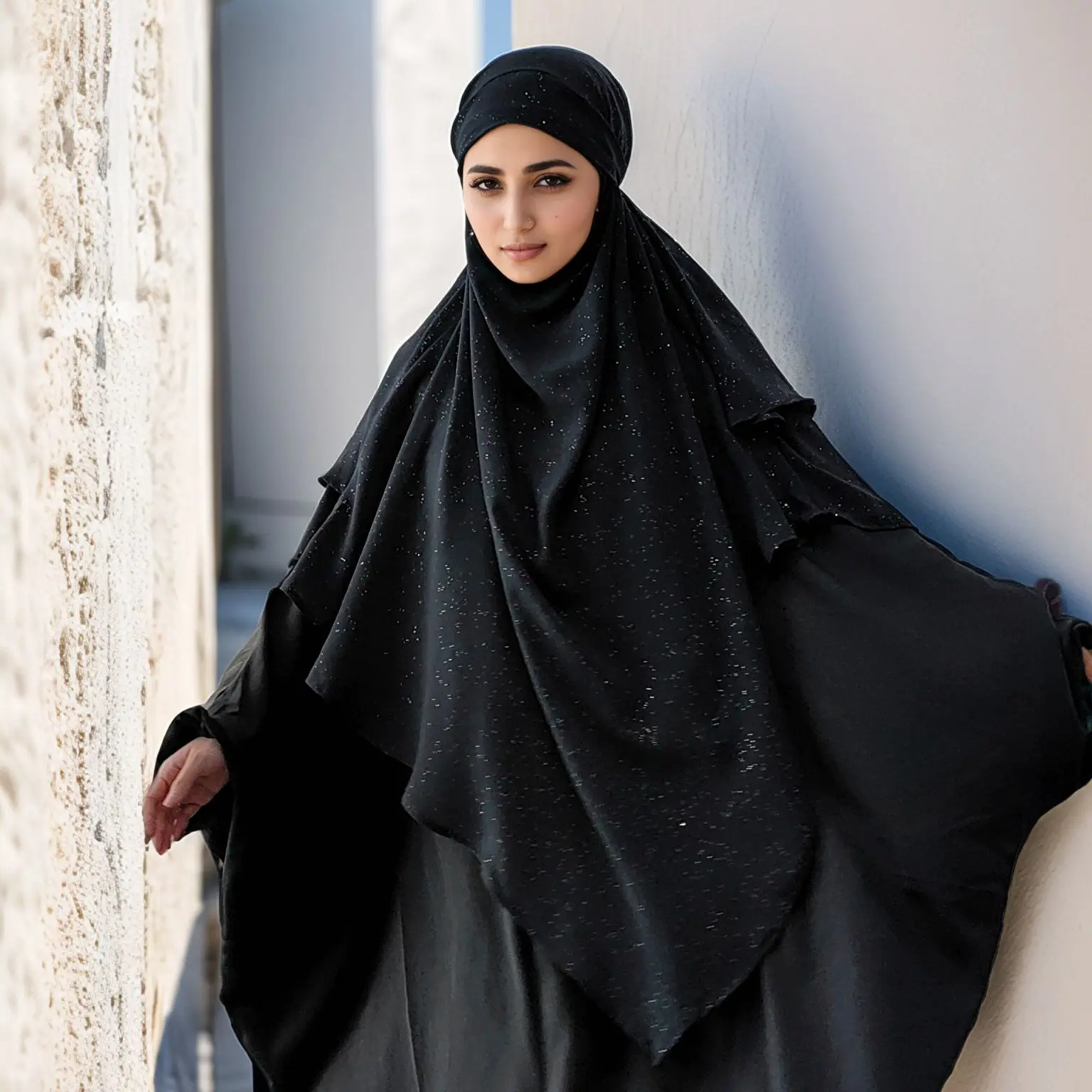 Eid Djellaba Schimmer Khimar Muslimische Frauen Gebetskleidungsstück Overhead Niqab Langer Hijab Schal Türkei Jalabiya Abaya Kleid Islam Burka Image