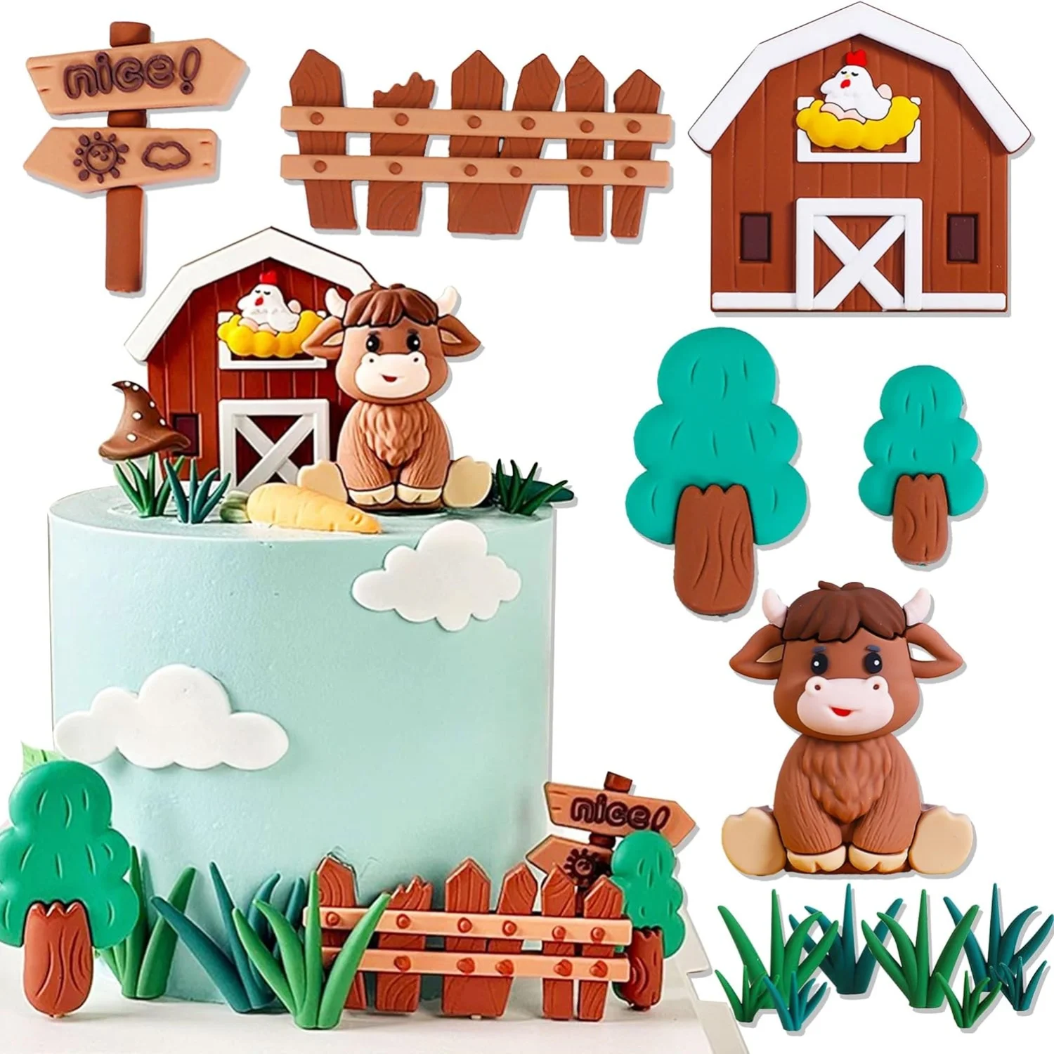 LaVenty Bauernhof Tier Kuchen Dekoration Schafe Kuchen Topper Kuh Kuchen Dekoration Schwein Kuchen Topper Bauernhof Tier Baby Dusche Dekorationen Image