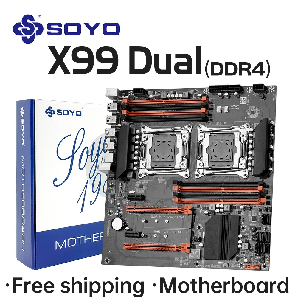 SOYO Gaming Motherboard X99 Dual CPU DDR4 M.2 NVME USB3.0 E-ATX LGA2011-3 Unterstützt Intel Xeon E Series CPU Computerkomponenten Image