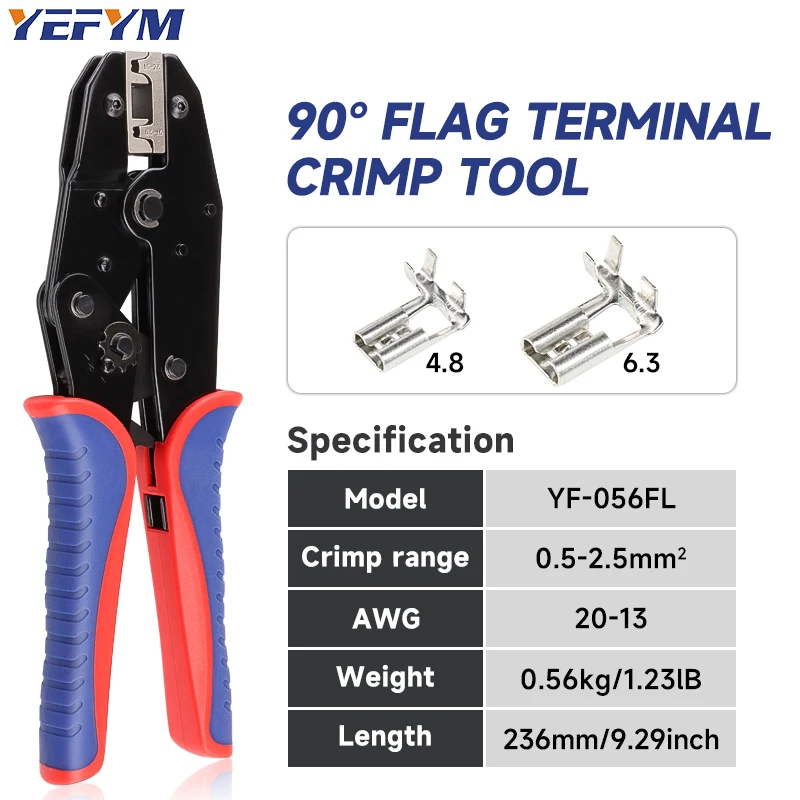 4,8/6,3 Flagge Typ Stecker Terminals Ratsche Crimpen Werkzeug YF-056FL Zange Crimp L Typ Spaten Stecker 0,5-2,5mm2 (20-13AWG) Image