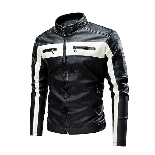 Per uomo Giacca in Ecopelle Giacca di transizione Giacca da Biker Giacca da Moto Quotidiano Moto Calore Termico Impermeabile alla pioggia Cerniera completa Autunno Vari colori Semplice Chic Moderno