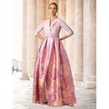 Abito da sera A-Line rosa blu Abito elegante per matrimoni lunghezza fino al pavimento maniche a metà scollatura a camicia satin con stampa floreale Abito per invitata al matrimonio 2025