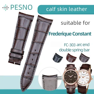 PESNO Calf Skin Genuine Leather Watch Bands Double Spring Bars Curved End Top Layer Leather Men