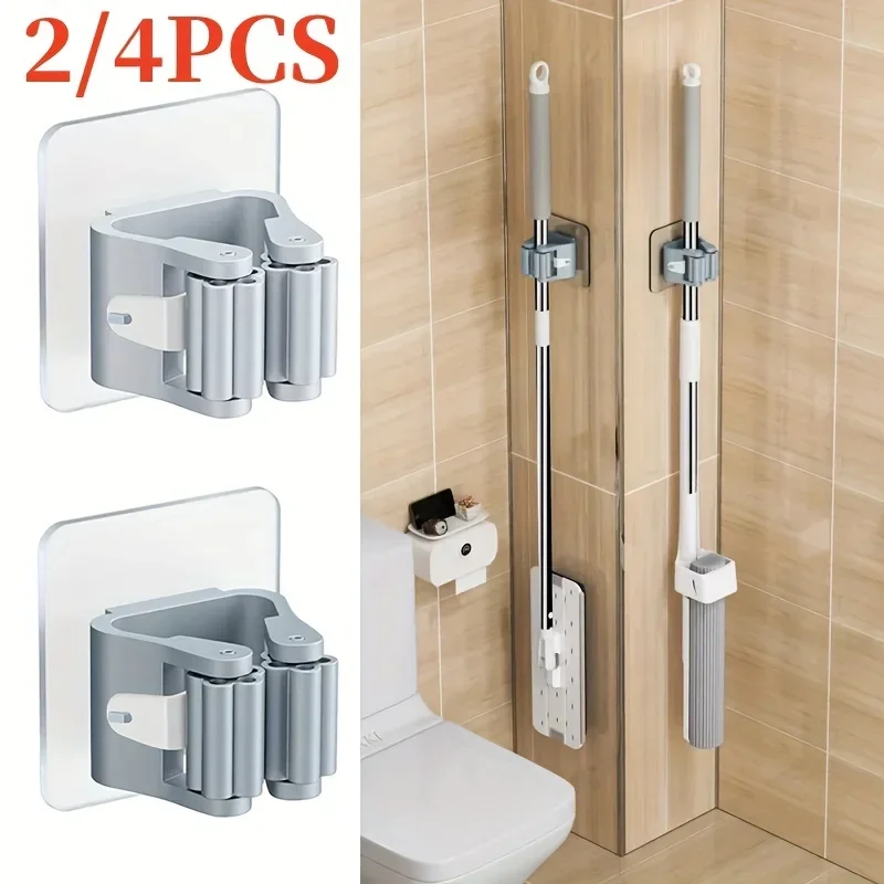 Set di 4 Supporti per Scopa, Porta Scopa da Bagno con Ventosa, Clip per Scopa Senza Tracce, Appendi Scopa da Parete Impermeabile, Colore Bianco