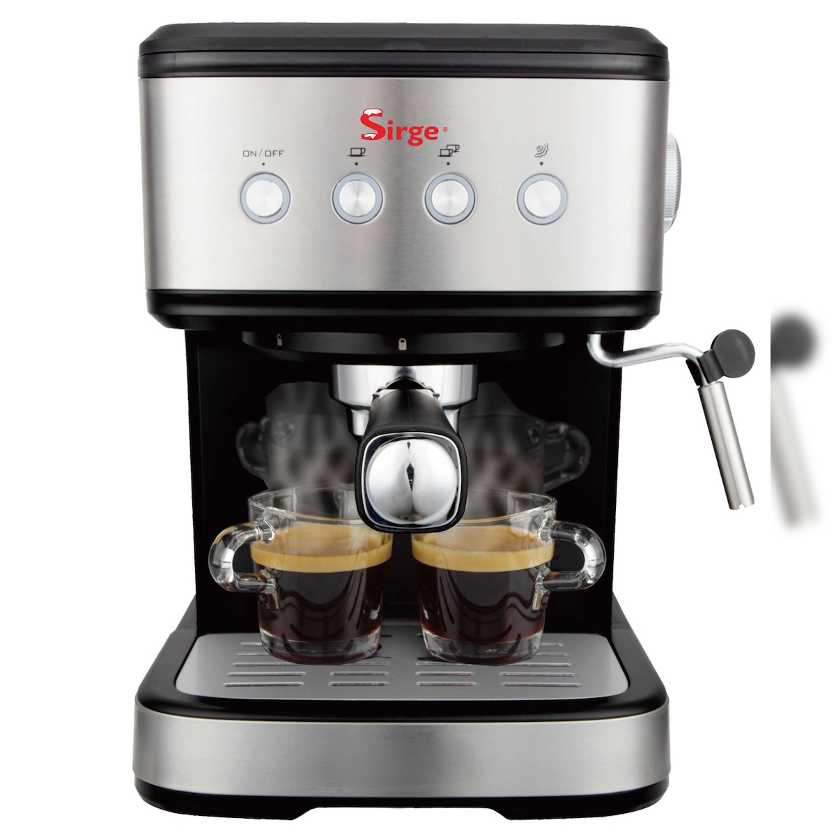 Sirge Espresso- und Cappuccinomaschine für Pulverkaffee und Pads. 1100 W. Italienische 15-bar-Pumpe mit 3 Filtern im Lieferumfang enthalten