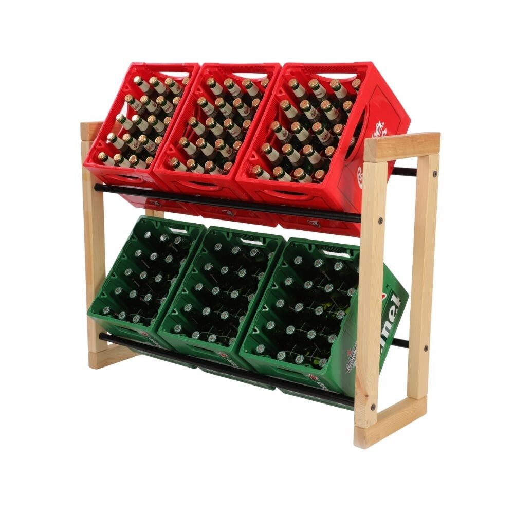 PROREGAL Getränkekistenregal HARZ HxBxT 85x112x35cm 6 Kisten auf 2 Ebenen Massives Kiefernholz Natur Getränkekistenständer Kistenregal Image