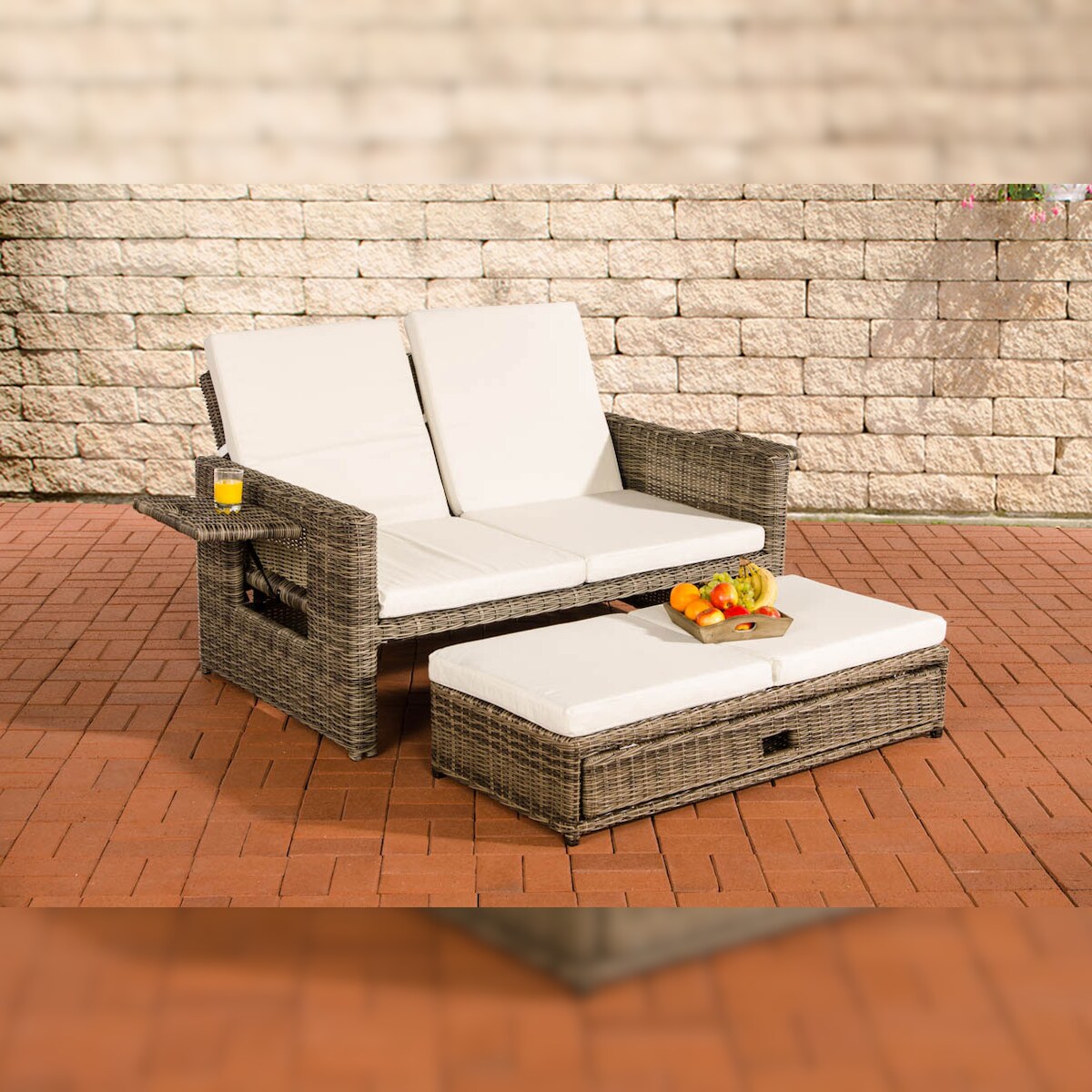 CLP Polyrattan Sofa Ancona 5mm grau-meliert/cremeweiß Image