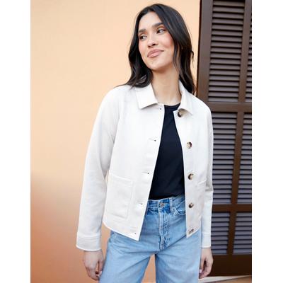 Ecru Cropped Button Up Suedette Shacket