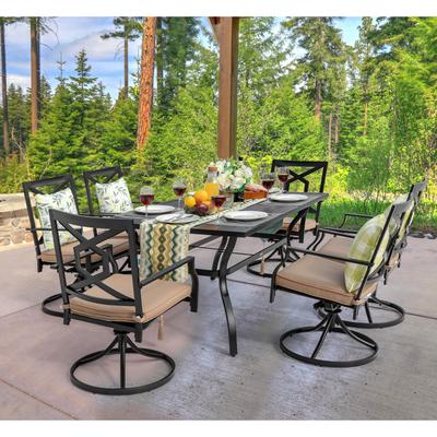 7-Piece Outdoor Iron Dining Set with Umbrella Hole