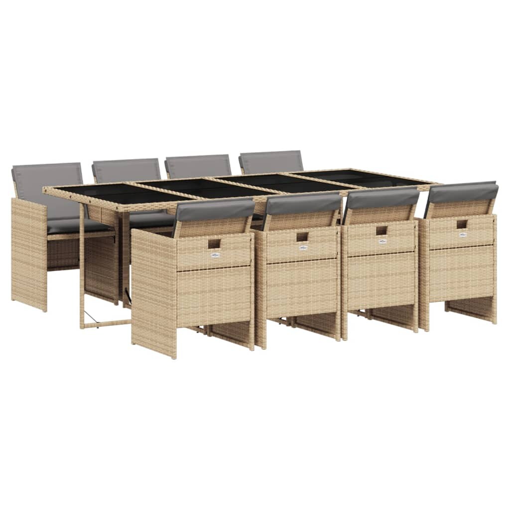 vidaXL 9-tlg. Garten-Essgruppe mit Kissen Beigemischung Poly Rattan Image