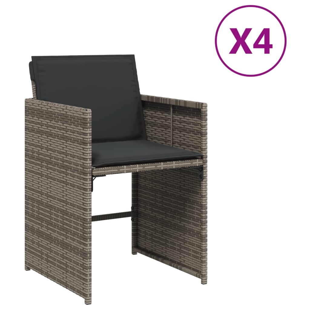 vidaXL Gartenstühle mit Kissen 4 Stk. Grau Poly Rattan Image