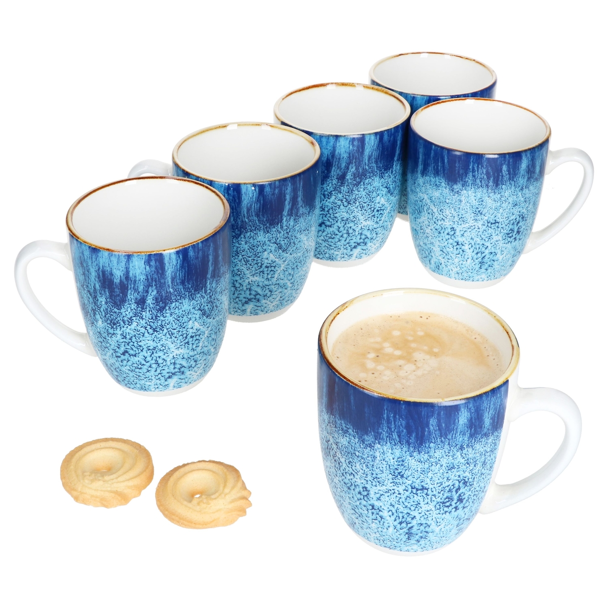 Marina 6er Set Kaffeebecher 320ml blaue Porzellan-Tasse 6 Pers Tee Kakao maritim Image