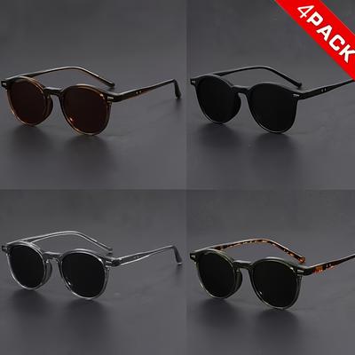 TEMU 1 Set 4 Styles Fashion Round Frame Glasses, Boho, Tac Lens, , Full Rim, Wide (>139 Mm), For Men, Women, Street Photography, Party, Music Festival, Concert, Valentine's Day, Mardi Gras Day, ' Image