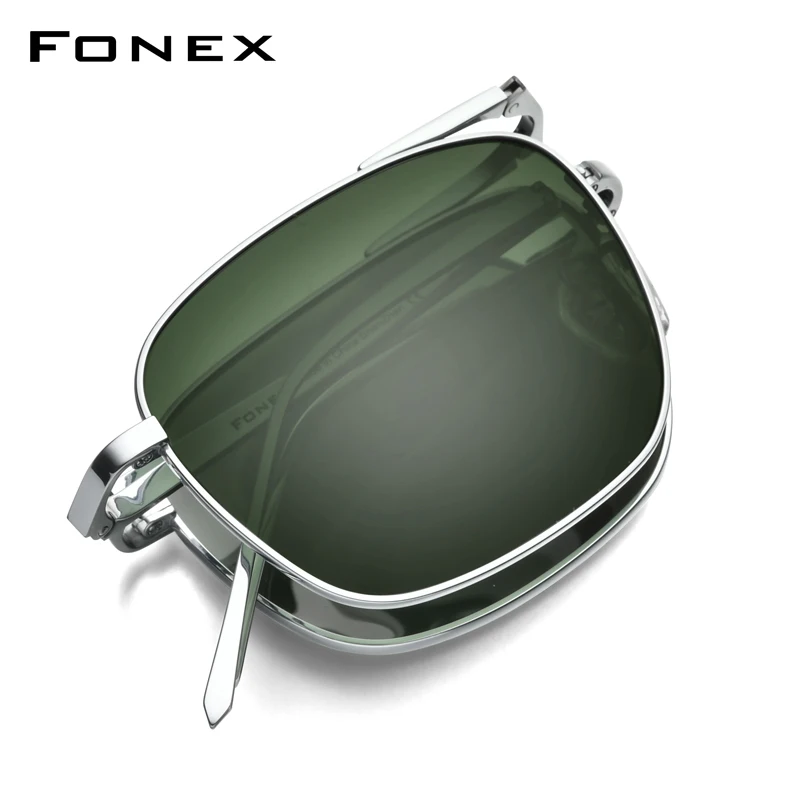 FONEX Polarisierte Sonnenbrille aus reinem Titan für Herren, faltbar, quadratisch, für Damen, ultraleicht, hochwertige japanische Farbtöne 839 Image