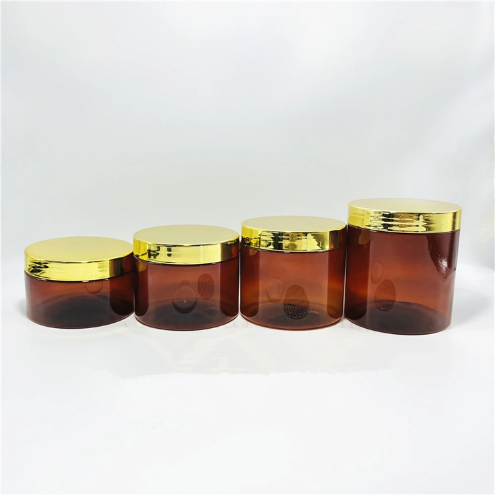 12 Stück Vorratsgläser, braun, galvanisierte Kappe, leere kosmetische Lebensmittelbehälter, Reiseflasche, rundes Kunststoffglas, Gesichtscreme, Probentopf Image