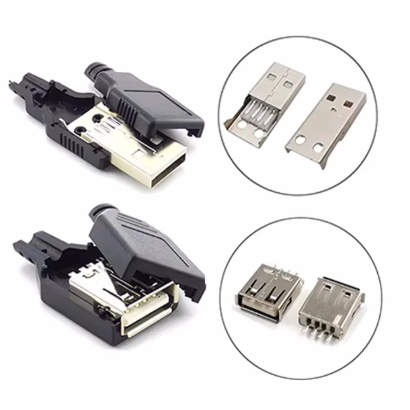 10 Stück Typ-A-USB-Schnittstellen (männlich/weiblich), ausgestattet mit einer schwarzen Kunststoffabdeckung, für Computerperipheriegeräte und Port-Adapter. Image