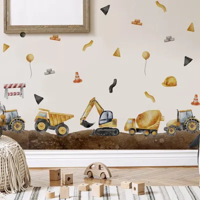 Baufahrzeuge Wandtattoos LKW Traktor Autos Wandaufkleber Baby Jungen Schlafzimmer Kinder Spielzimmer Image