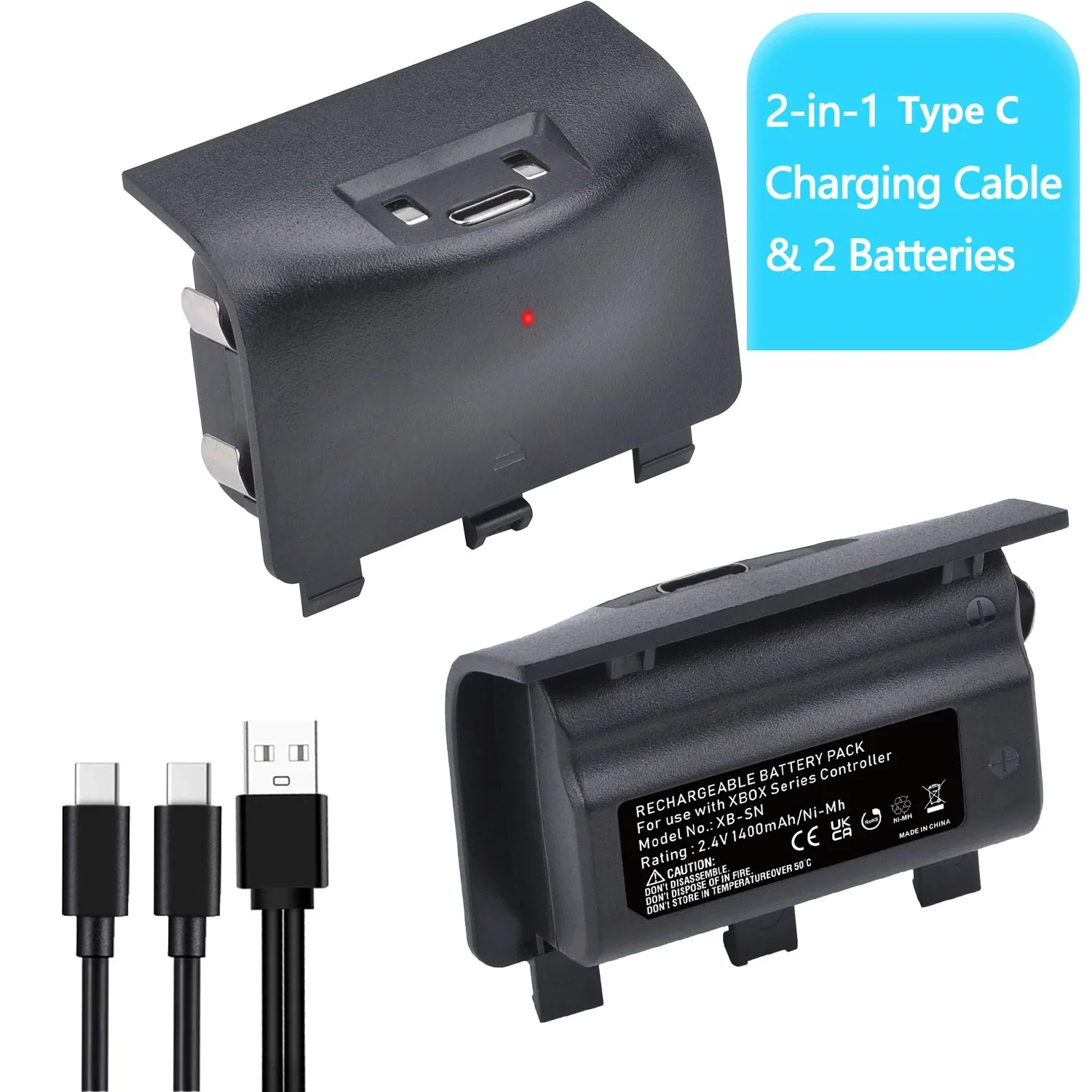 1400 mAh wiederaufladbarer Xbox-Controller-Akku + Typ-C-Kabel für Xbox Series X, Xbox Series S Remote Gamepad Image