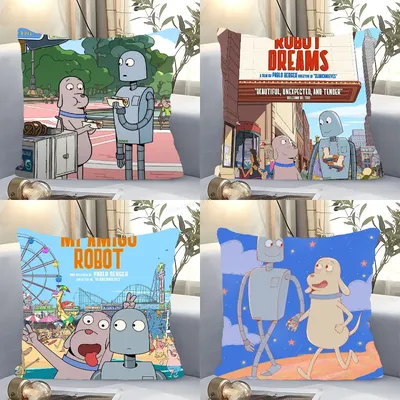 Robot Dreams Cartoon Film Kissenbezug, quadratisches Kissen, Schlafzimmer, Sofa, Freizeit, Komfort, Kissen, Auto, Wohnzimmer, Heimdekoration, 40 x 40 cm Image