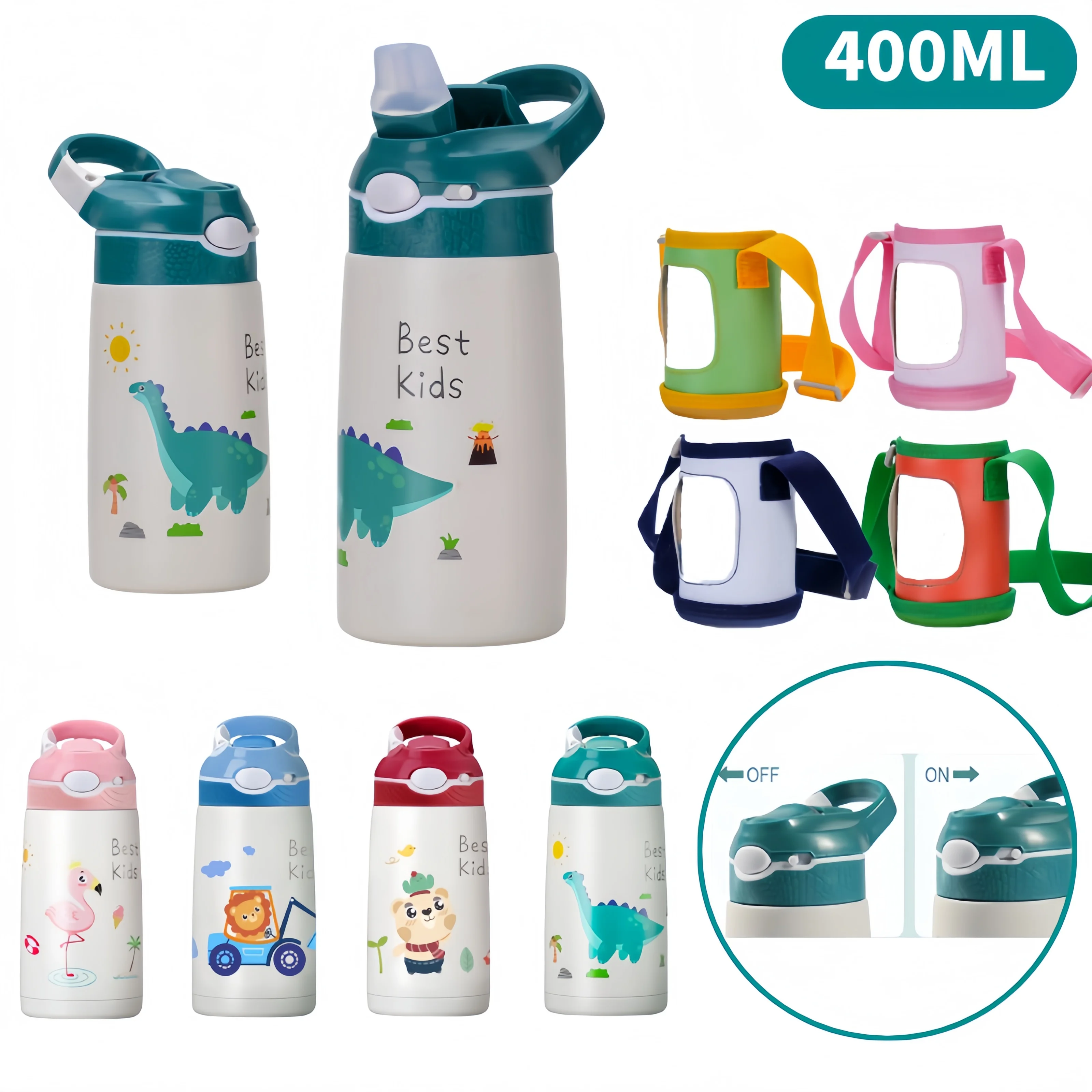 400 ml 316 Edelstahl Isolierflaschen Thermosflasche Kinder Wasserflasche Cartoon Tier Thermosbecher Baby Ente Billed Stroh Image
