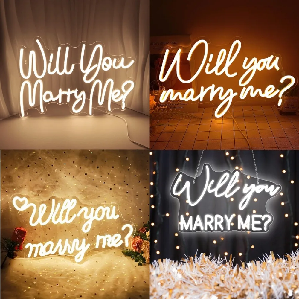Will You Marry Me Hochzeit Neonschilder LED Mariage Dekor Schilder Party Zimmer Wanddekoration Hochzeit Schillernde Neonschild Atmosphäre Image