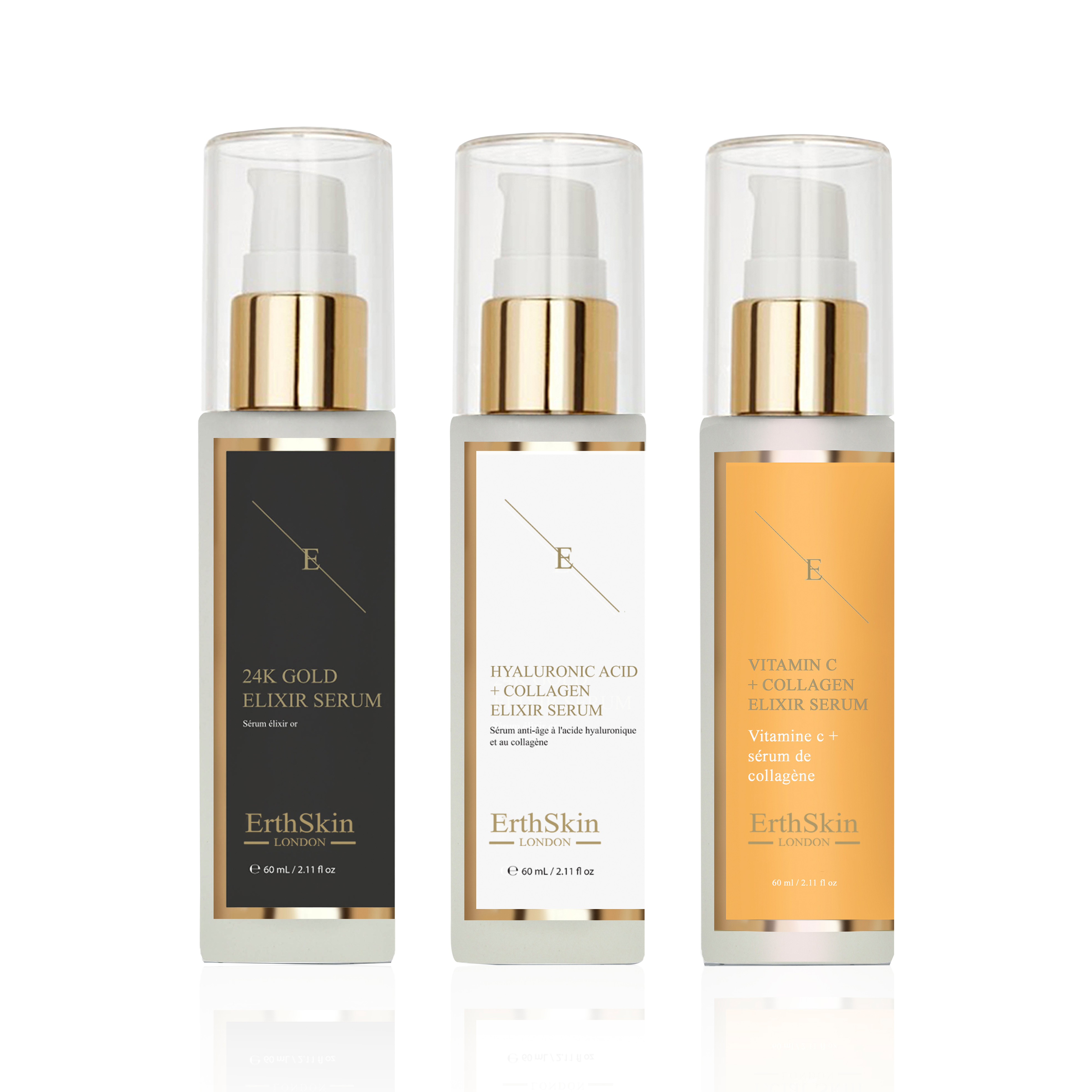 Vitamin C + Kollagen Elixier Serum 60ml + Hyaluronsäure & Kollagen Serum - 60ml + Anti-Falten Elixier Serum 24k Gold - 60ml Image