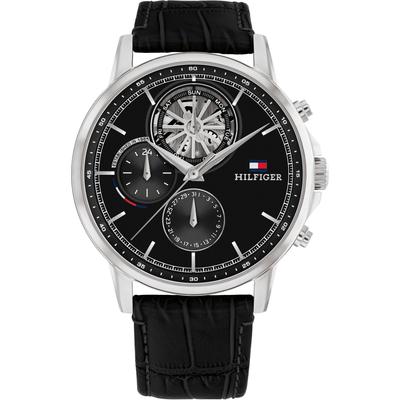 Multifunktionsuhr TOMMY HILFIGER "STEWART", schwarz, Armbanduhren, Herren, Quarzuhr, Armbanduhr, Herrenuhr, Datum, Lederarmband Image