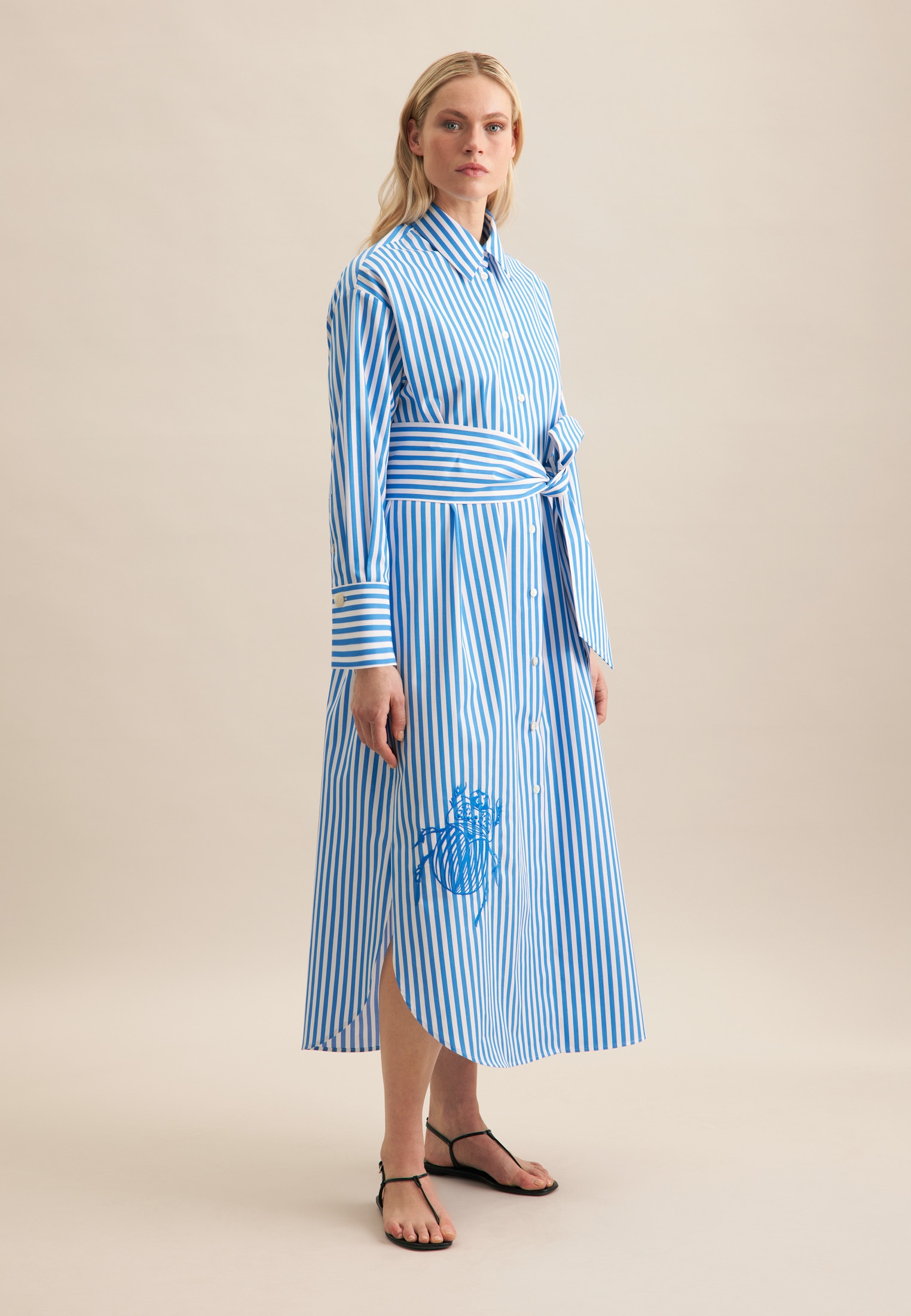 Sommerkleid SEIDENSTICKER "Schwarze Rose", Damen, Gr. XL42, Normalgrößen, blau, 100% Baumwolle, gestreift, oversize, Kleider, 1/1 Kragen Streifen Image