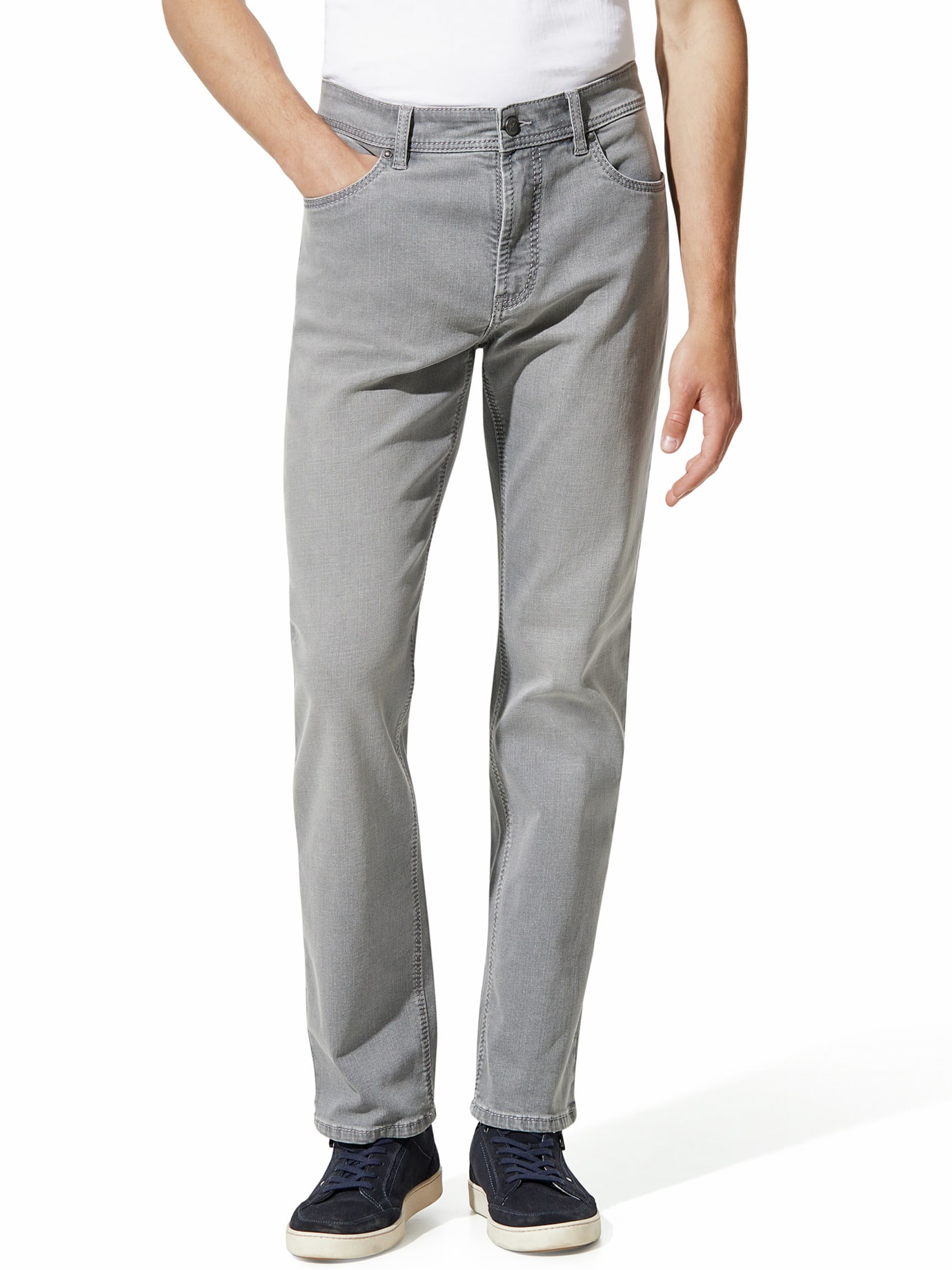 Walbusch Herren Jeanshose Sattlerstich Grau