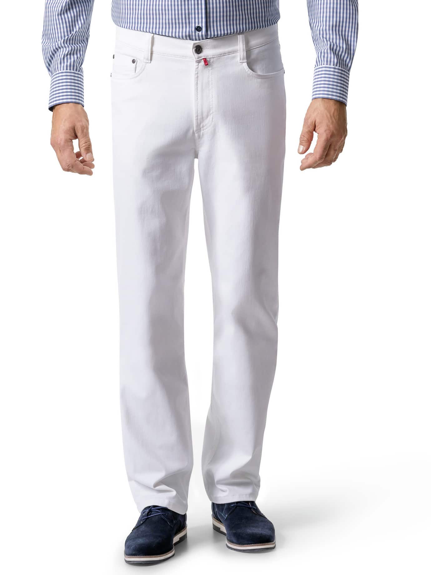 Walbusch Herren Bügelfrei Flex Jeans-Hose Comfort Fit Weiß