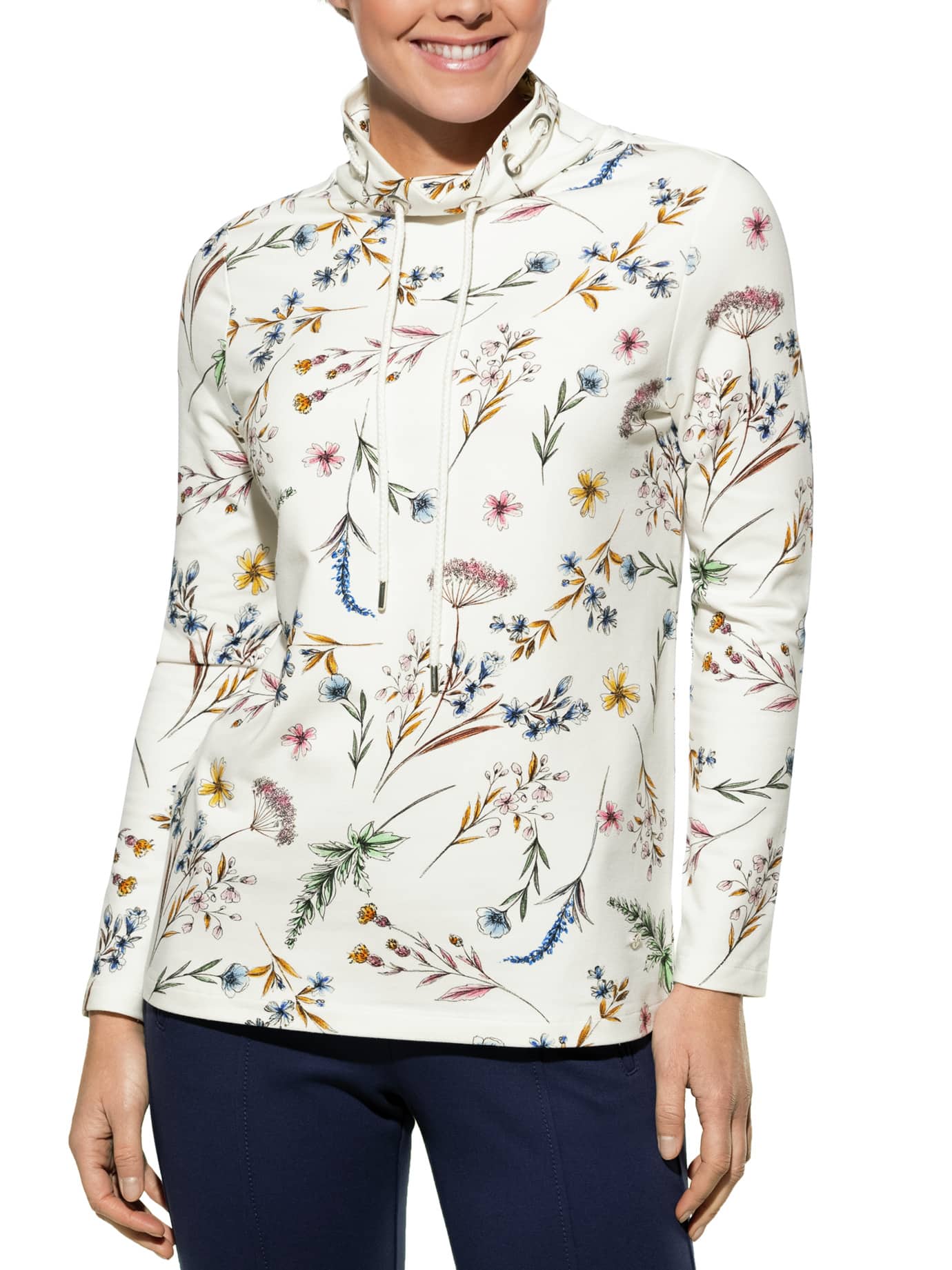 Walbusch Damen Baumwoll-Sweatshirt Weiß geblümt