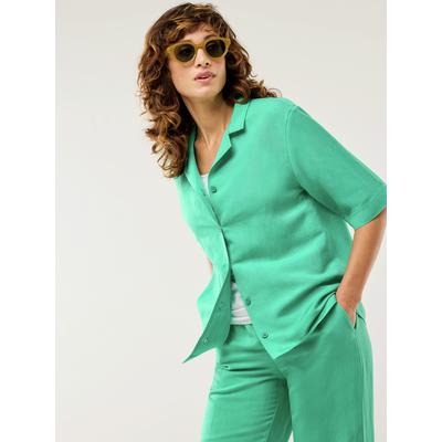 Walbusch Damen Reverskragen Bluse Leinenmix Gruen Image