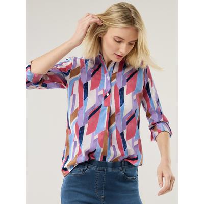 Walbusch Damen Bügelfrei Polo Bluse Blau bedruckt Image