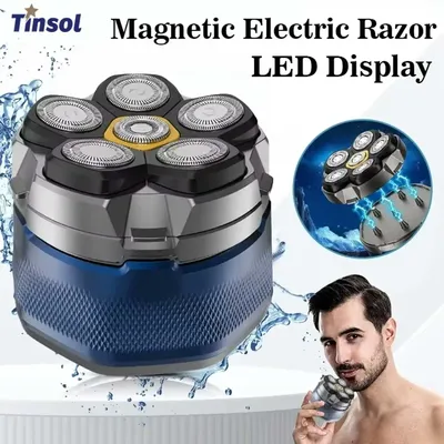 Tinsol Titanium Electric Head Shaver for Bald Men 6D Magnetic Razor Hair Trimmer Rechargeable LED Waterproof Face Hair Cutting