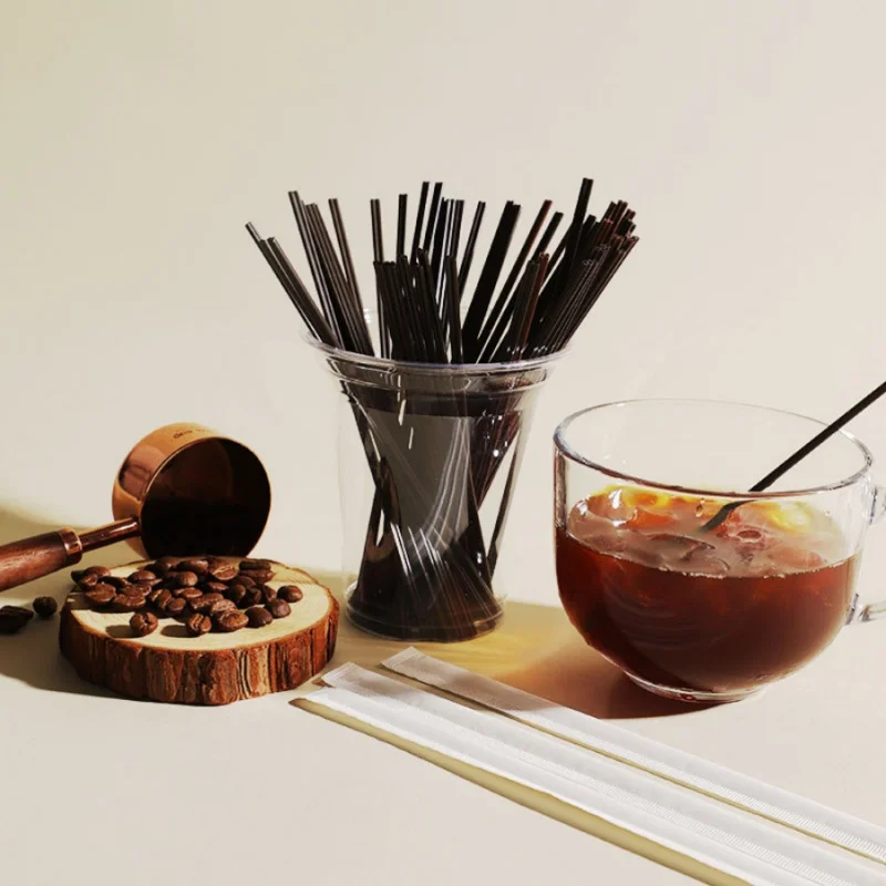 100pcs/packDisposable Three-Hole Coffee Straws Wooden Coffee Stirring Sticks Individually Packaged Hot Drinks Cold Drinks Juice