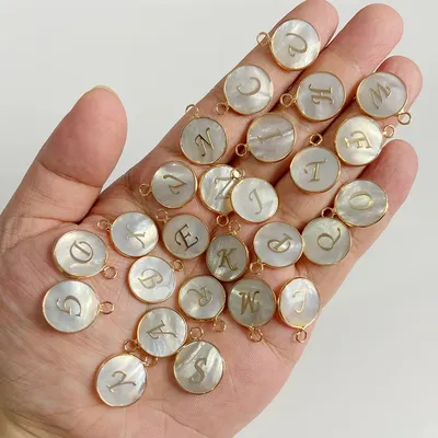 15mm Round White Letter Shell Pendant Mother of Pearl A-Z Alphabet Letter Shell Charms For DIY