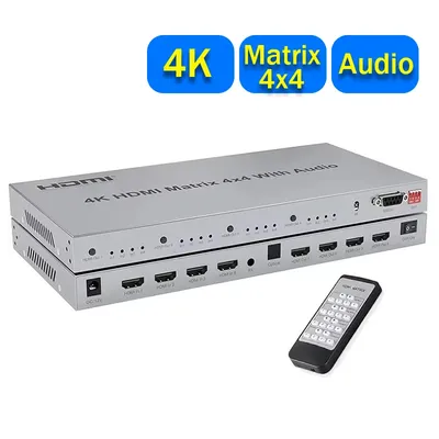 4K HDMI True Matrix Switch 4 in 4 out 4K 30Hz or 60Hz HDMI Matrix Switcher Splitter Selector 4x4