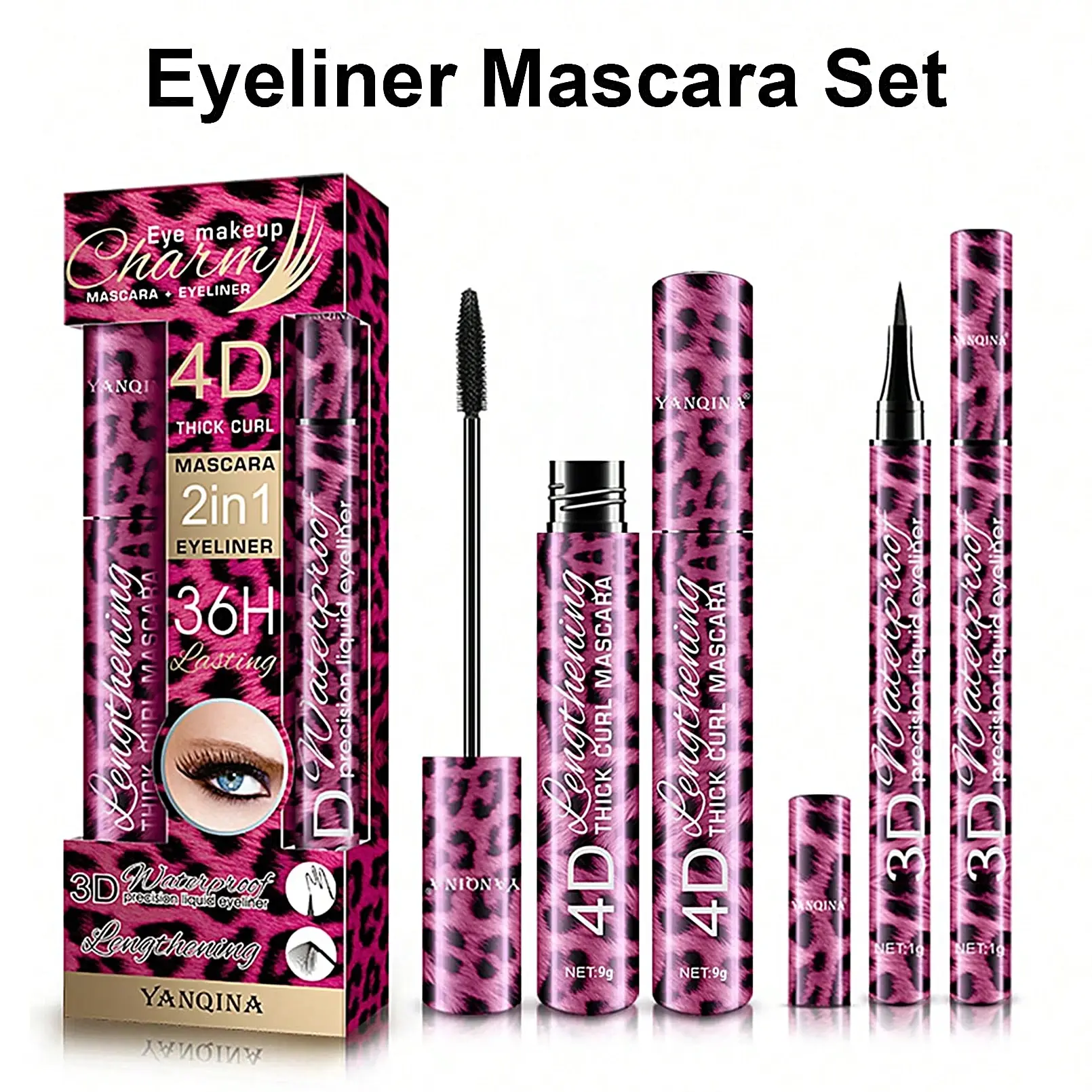 YANQINA Liquid Eyeliner Pencil 4D Waterproof Mascara Set Cosmetics Eye Liner Thick Curling Mascara matita per sopracciglia occhi trucco