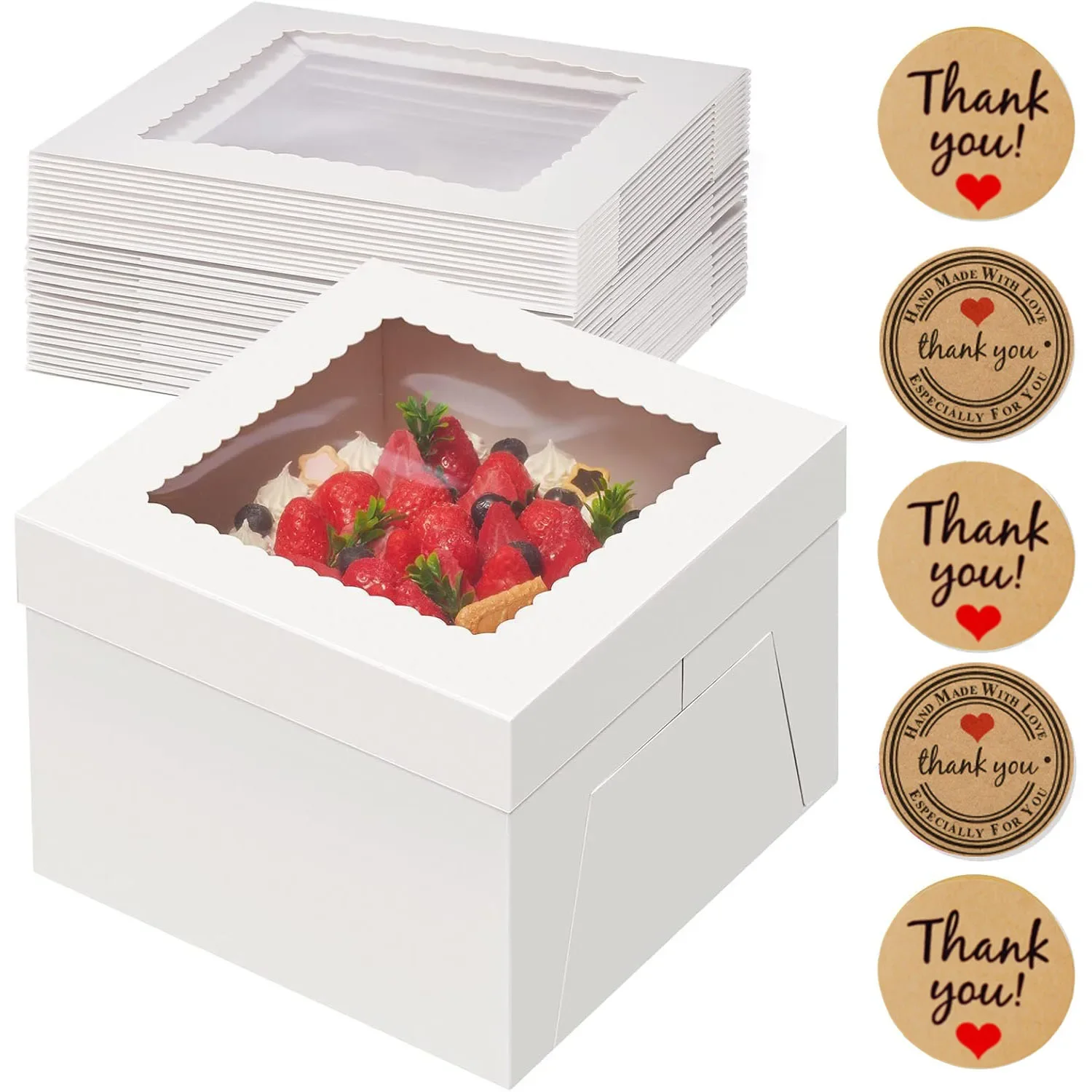 Scatole per torte 3/6/12 pezzi, scatole per torte bianche 8x8x8 pollici con finestra, scatole per torte quadrate in cartone per forniture per decorare torte per regali
