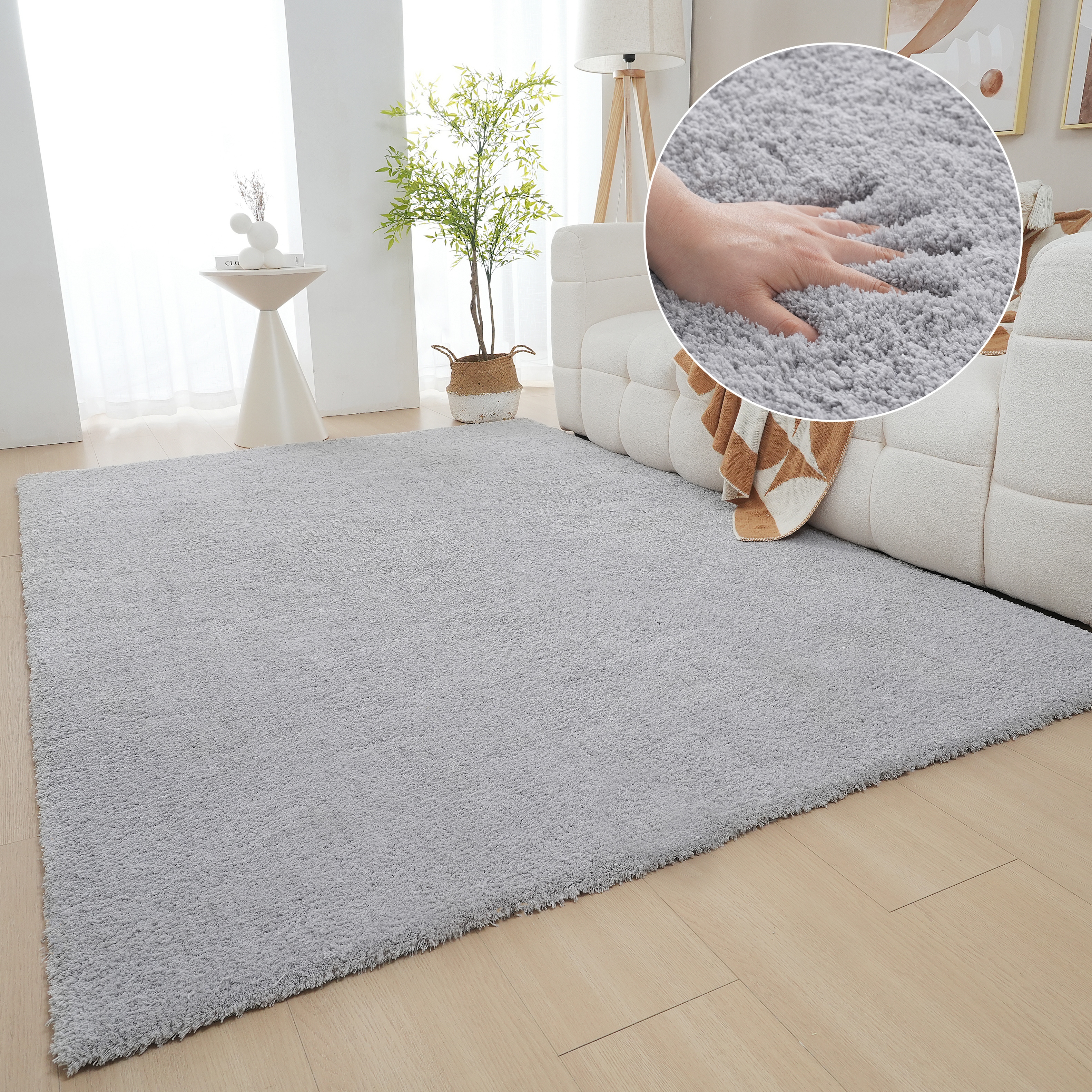 Hochflor-Teppich OTTO HOME "Microfaser Teppich Magong, besonders weich, sehr feiner Flor" Gr. 7, grau (hellgrau), B:240cm H:30mm L:320cm, Kunstfaser, Teppiche, uni, Wohnzimmer, Schlafzimmer, Kinderzimmer, auch rund und als Läufer Image