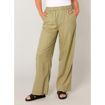 Leinenhose BASE LEVEL "Yul", Damen, Gr. 42, N-Gr, soft army, Web, Obermaterial: 55% Leinen, 45% Viskose, unifarben, casual, lässig geschnitten lang, Hosen, mit elastischem Bund Image
