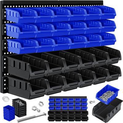 Stapelboxen Wandregal 32tlg Box Sichtlagerkästen Schüttenregal Steckregal Schwarz/Blau - Masko Image