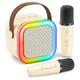 Macchina Karaoke Mini Portatile Bluetooth Altoparlante per Canto Microfoni Wireless Doppi e Luci Smartphone