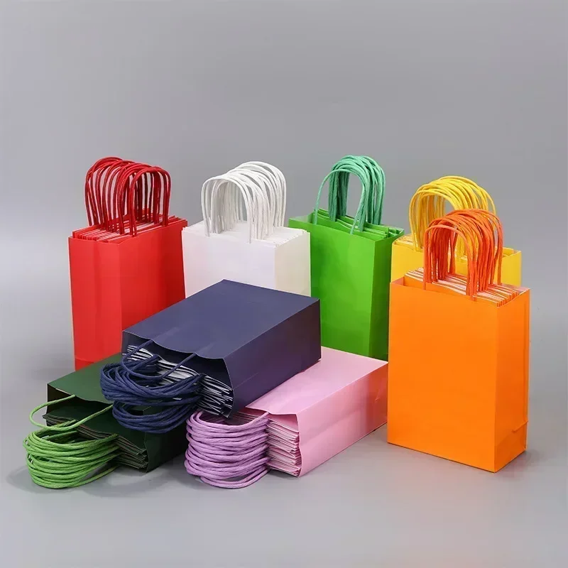 Candy Bunte Einkaufstaschen 10PCS Kraft Papier Geschenk Candy Tasche Farbige hand Papier Taschen Hochzeit Party Dekoration Geschenk Image