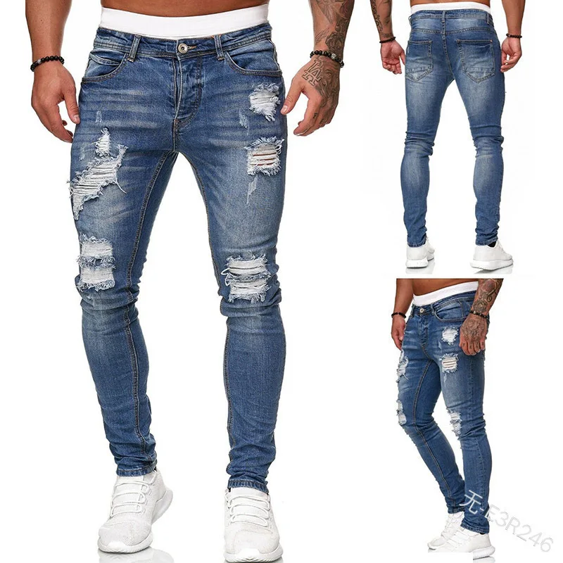 2023 neue Stickerei Jeans Männer Baumwolle Stretchy Zerrissene Dünne Jeans Hohe Qualität Hip Hop Schwarz Loch Slim Fit Denim Hosen