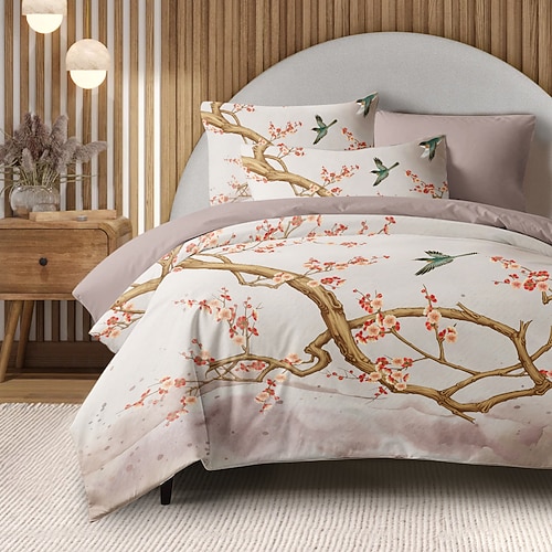 Frühling Kolibri Bettbezug Set 100 % Baumwolle weiche und atmungsaktive Bettwäsche mit Drucken leicht und langlebig Bettbezug komfortabel für alle Jahreszeiten pflegeleicht Image