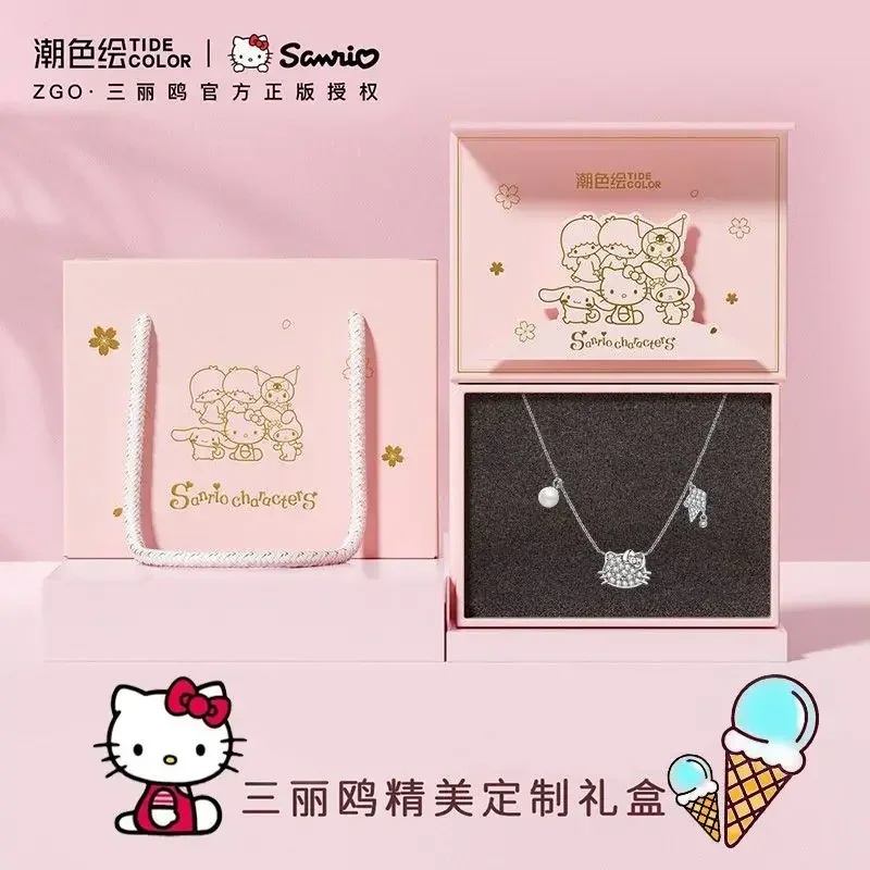 Sanrio Diamant-Halsketten für Frauen Connamoroll My Melody Hello Kitty Charms Luxus-Anhänger 925er Silber Weihnachtsgeschenke Schmuck