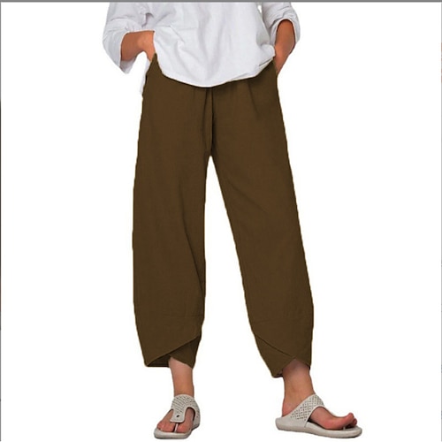 Damen Kunstbaumwollleinen Stoffhosen Abgeschnittene Hose Streetwear Lässig Knöchellang Natürliche Taille Einfach Tasche Bequem Straße Alltagskleidung Grau Schwarz Rosa Wein Sommer Normale Passform Image